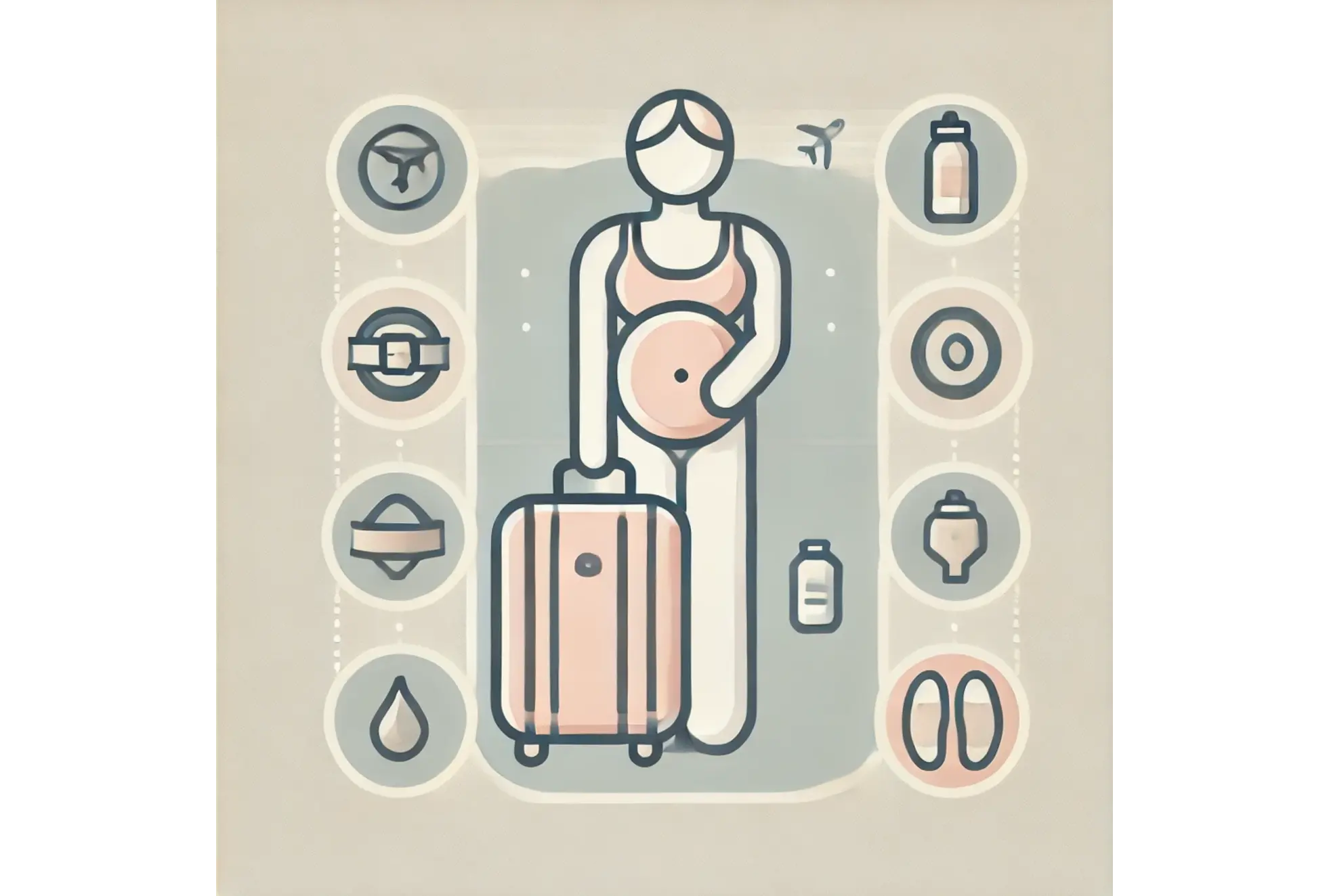 Illustration showing travel tips and safety advice for pregnant women during each trimester